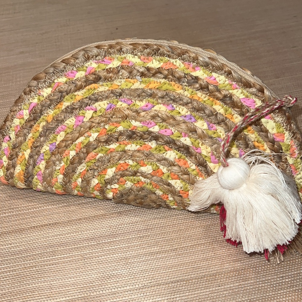 Woven Straw Clutch with Tassel
